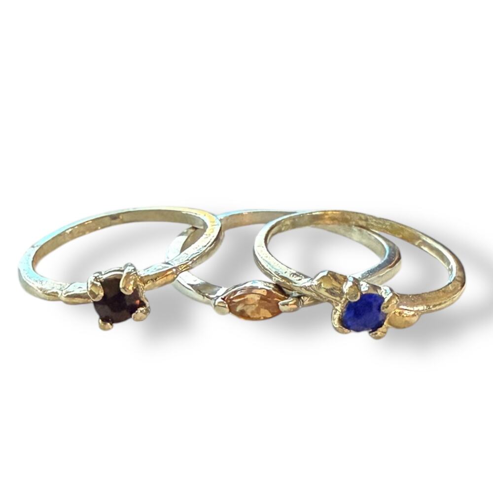 Silver 3 Multi Finger Ring Lot With Gemstones Size 6 and 9